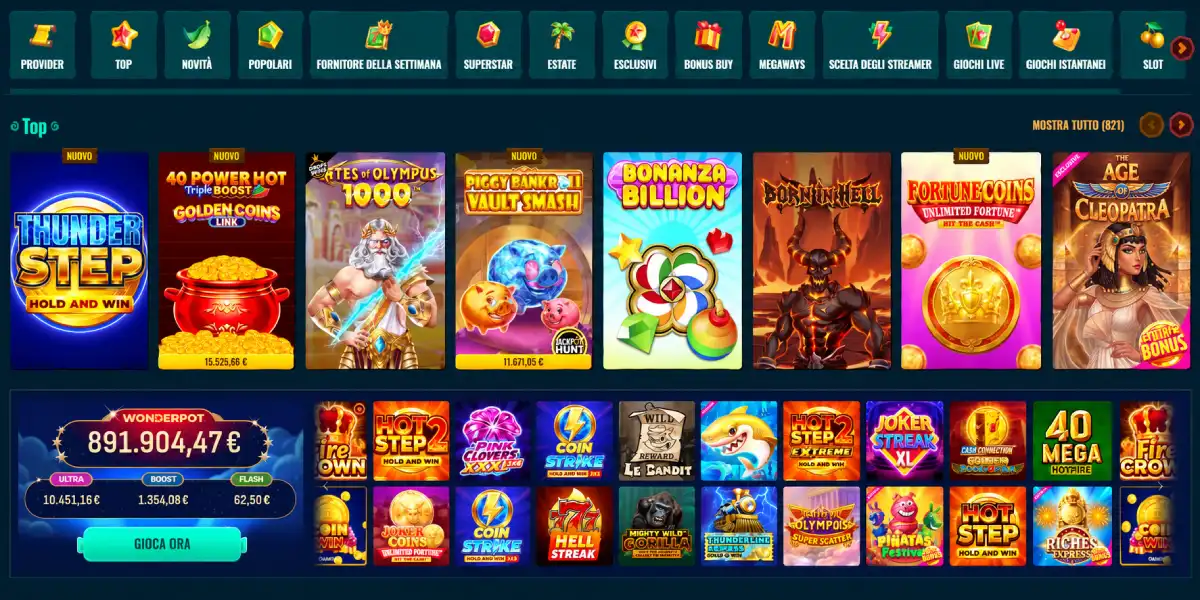 Spinanga Casino catalogo migliori slot machine online e jackpot Wonderpot